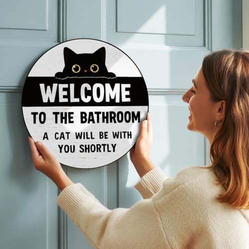 Cat Lovers Gifts Bathroom Wood Hanger, A Cat Will Be with You Sign for Bathroom Toilet Decor