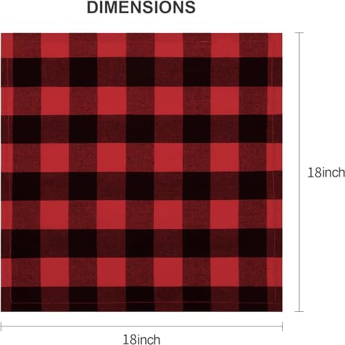 Christmas Cloth Napkins Set of 12, Cotton Buffalo Plaid Dinner Napkins 18 x 18 Inch, Reusable Washable for Holiday Party Wedding Restaurant Everyday Use, Red and Black