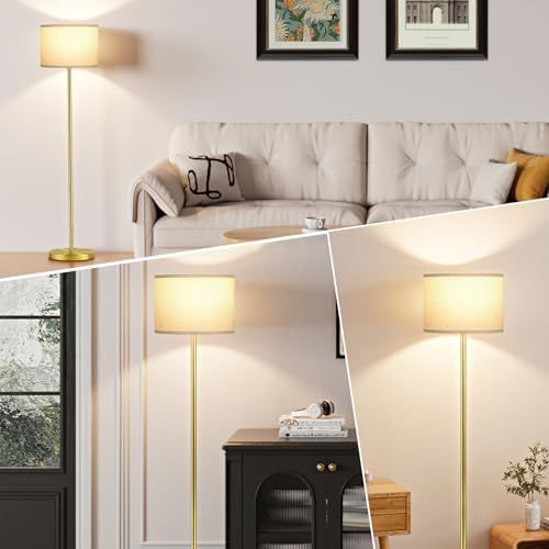 Ambimall 60'' Modern Floor Lamp with Shade, Tall Lamps for Living Room, Bedroom, Office, Dining Room, Gold Standing