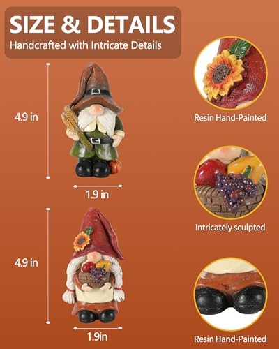 GoGnome Thanksgiving Gnomes Figurines - Set of 2 Durable Resin 5'' Festive Autumn Decor - Fall Tiered Tray Decor Gnome Gifts Decoration for Home and Garden (Fall Gnomes)