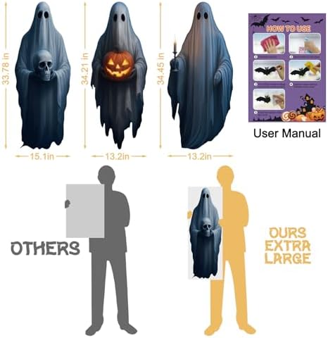 34" Halloween Spooky Ghost Window Mirror Cling Decal Decoration Extra Large