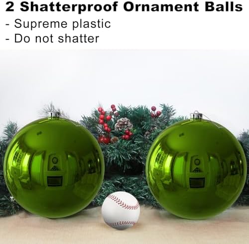 Lime Green 8.0" Extra Large Christmas Ornaments - Christmas Tree Decoration Balls Shatterproof Hanging Shiny Balls for Birthday St. Patrick's Day Easter Mardi Gras Wedding Decorations Set of 2pcs