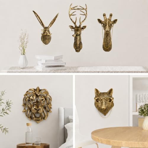 UITWMKTG Gold Lion Head Wall Decor - Modern Animal Wall Sculpture, Lion Wall Art for Living Room, Bedroom, Office, Gold