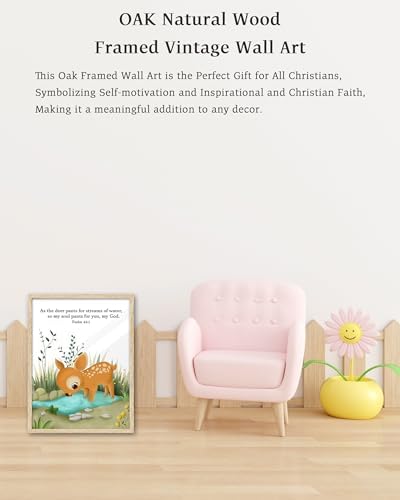 KensTro 12x16 Oak Framed Psalm 42:1 Deer Christian Wall Art