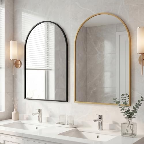 Arched Gold Bathroom Mirrors for Wall, 20x30-Inch Bathroom Mirror for Over Sink, Wall Vanity Mirror with Matte Metal