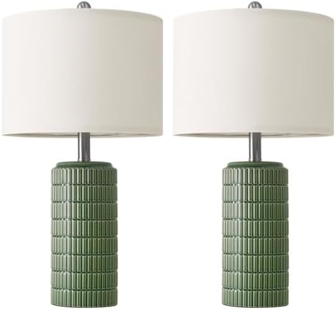 PoKat 23" Dark Green Ceramic Table Lamps Set of 2, Modern Table Lamps for Living Room, Farmhouse Lamps for Bedroom