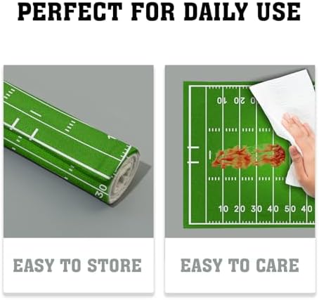 Football Placemats Set of 6 18x12 Inch Football Field Sport Themed Linen Place Mats Heat-Resistant Washable Wipeable Green Table Mat for Party Kitchen Dining Room Dinner Table Decor