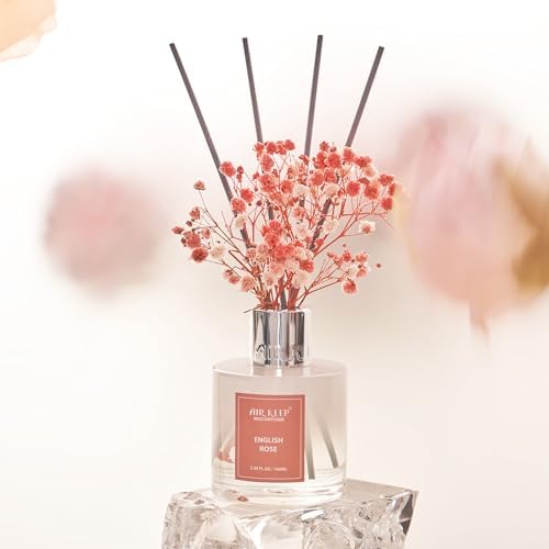 Airkeep Reed Diffuser Set,3.38 fl oz (100 ml) - English Rose Oil Diffusers with 8 Reed Sticks, Home Fragrance Reed