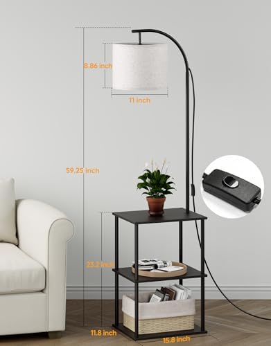PARTPHONER Floor Lamp with Table, Night Stand with Lamp, Narrow Side Table with 3CCT LED Bulb, Small Coffee Table