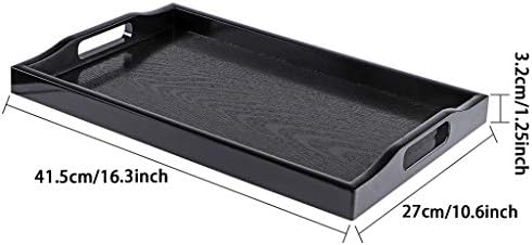 MDLUU Plastic Serving Tray, Ottoman Tray with Cutout Handles, Rectangle Butler Tray for Breakfast in Bed, Coffee Table Decor, Party (Black)