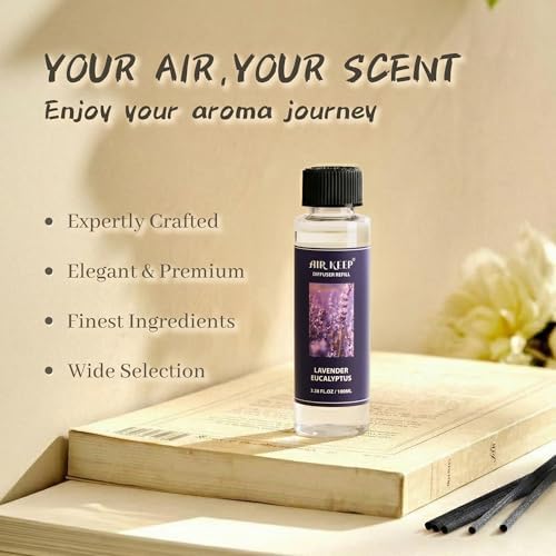 Airkeep Reed Diffuser Set,1.69 fl oz (50 ml) - Lavender Eucalyptus Oil Diffusers with 8 Reed Sticks,Home Fragrance Reed