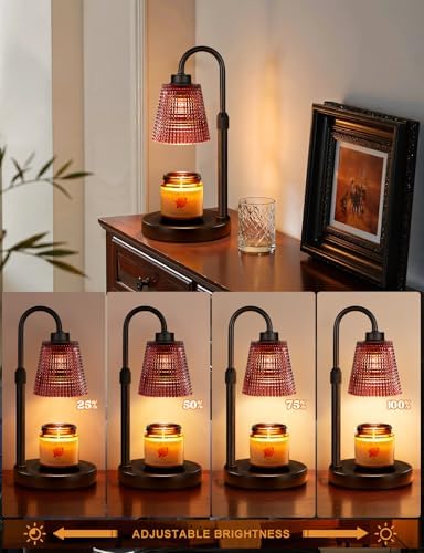 Pomegranate Red Candle Warmer Lamp with Timer, Dimmable Candle Warmer for Home Decor, Height Adjustable Candle Lamp for