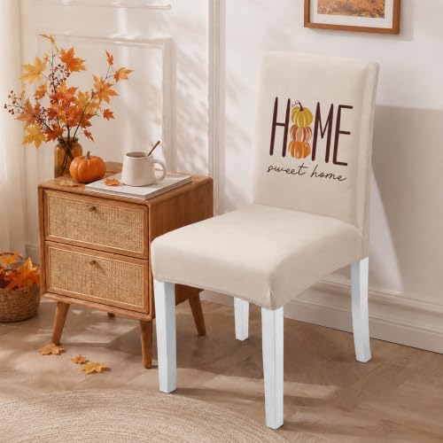 4 Pcs Fall Chair Covers for Dining Room, Thanksgiving Stretch Removable Dining Chair Cover Set of 4, Autumn Pumpkin Chair Slipcovers Seat Protector for Fall Restaurant Decor
