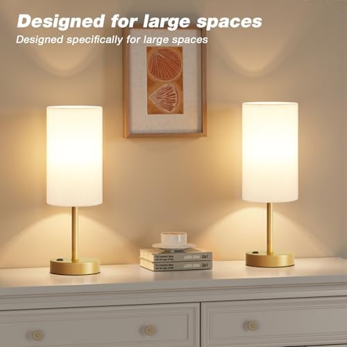Fenmzee 17.4" Gold Lamp for Bedroom - Dimmable Touch, USB A+C, AC Outlet