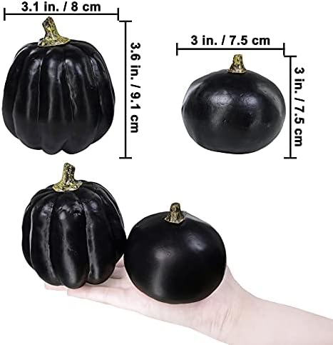 Winlyn 7 Pcs Assorted Artificial Black Pumpkins Halloween Faux Rustic Decorative Foam Pumpkins for Fall Halloween Thanksgiving Tabletop Centerpiece Mantel Kitchen Decor