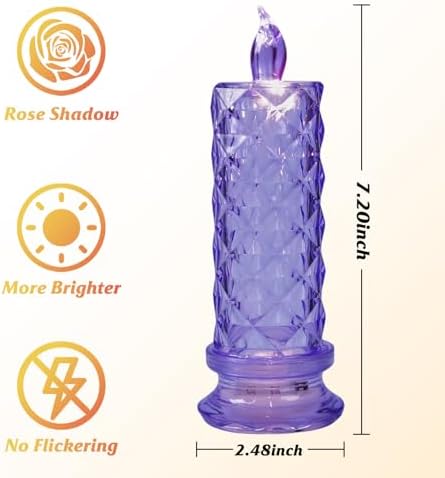 SupBri 4PCS Rose Halo LED Flameless Candles, Purple Crystal-Like Shell