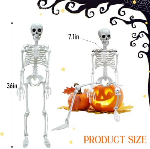2PACK 36" Skeleton Halloween Decorations, 3FT Skeleton with Movable Joints
