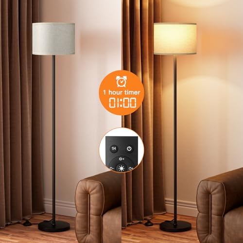Ambimall 60'' Modern Floor Lamp with Remote, Tall Lamps for Living Room, Bedroom, Office, Dining Room, Beige Shade with
