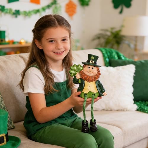 St Patricks Day Decorations Leprechaun Gnomes Small Figurine wit Gold Coins/Luck Shamrock/Irish Flag, St. Patrick's Day Gifts Resin Ornaments Statue for Party Home Table Decoration
