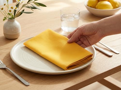 PurpleEssences Cloth Dinner Napkins 18x18 in Set of 12 - Golden Yellow
