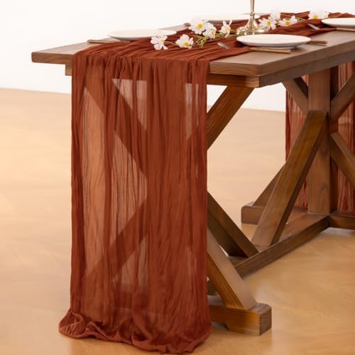 Fall Table Runner Terracotta Cheesecloth Boho Wedding Thanksgiving Decor