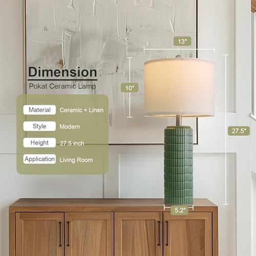 PoKat 27.5" Dark Green Ceramic Table Lamps for Living Room, Farmhouse Table Lamps Set of 2 for Bedroom Night Stands