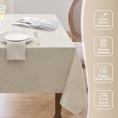 Softalker Beige Tablecloths Rectangular 84 x 60 inch Linen Textured Table Cloth Waterproof, Stain and Wrinkle Resistant, Outdoor Table Cloth for 6 Foot Rectangle Table Decor for Spring Party Birthday
