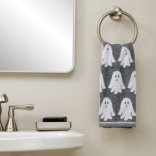 SKL Home Halloween Ghost Hand Towel Set-2pc, 100% Cotton Jacquard, Black