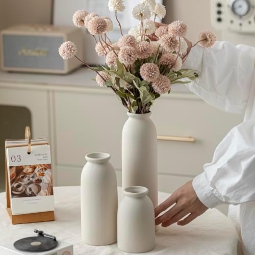 Ceramic Vase Set-3 / L Beige / 10.3 Inch