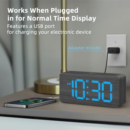 uscce Wooden Digital Alarm Clocks for Bedrooms with 0-100% Dimmable Display