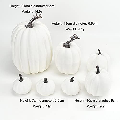 7Pcs Artificial Pumpkins of all Styles Halloween Decoration Rural Style Farmhouse Foam Pumpkin Harvest Season Thanksgiving Day is Suitable for Table top House Dining Table Party Decoration (White)