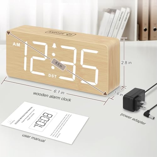 DreamSky Wooden Digital Alarm Clock for Bedroom with Large Numbers