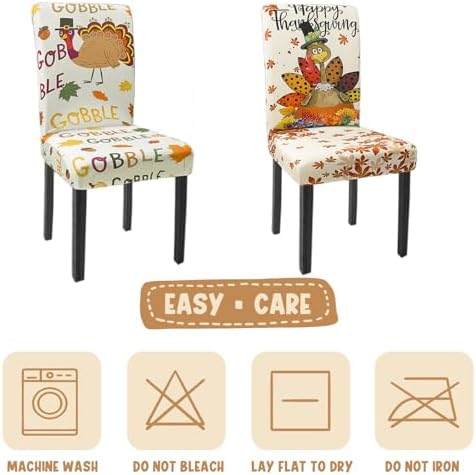 Thanksgiving Chair Covers Set of 6 Cute Turkey Stretch Parsons Slipcovers