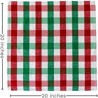 Christmas Cloth Dinner Napkins - 12 Pack, 20"x20", 100% Cotton Red, Green and White Holidays Theme Dinner Napkins - Reusable and Washable Napkins for Christmas Parties and Decoration (12 Pack)