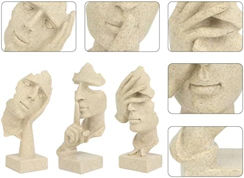 prosfalt 3 Pcs Thinker Statue, Silence is Gold Abstract Art Figurine, No Hear No See No Speak Modern Home Resin