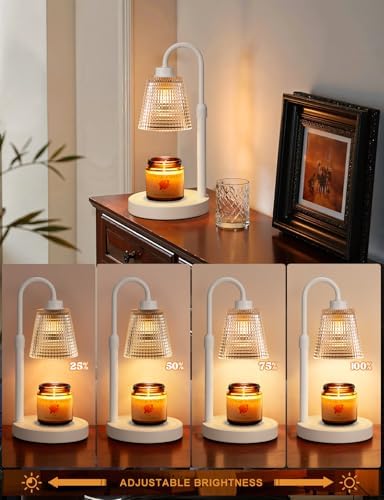 White Candle Warmer Lamp with Timer, Dimmable Candle Warmer for Jar Candles, Height Adjustable Wax Melts Warmer