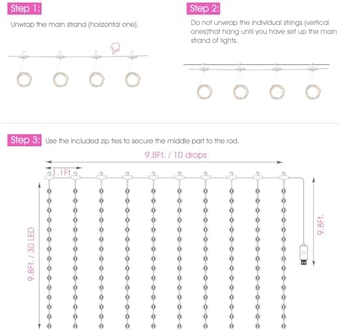 Minetom Curtain Lights, 300 LED Dimmable Twinkle Fairy Lights, 8 Modes