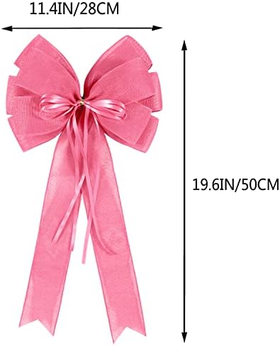 2 Pcs Large Pink Easter Wreath Bows Decor,Spring Tree Topper Bow Decorations with Pink Burlap and Glitter String for Chridtmas Tree Holiday Home Front Door Outdoor