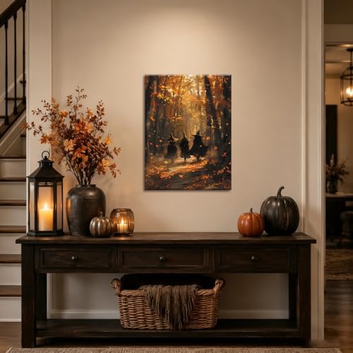 ILLBDR Halloween Witch in Autumn Forest Canvas Wall Art 16x24 inch
