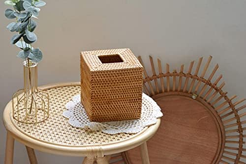 Rattan Tissue Box Cover Woven Facial Napkin Holder Square / Natural / 5.5 x 5.5 x 5.9