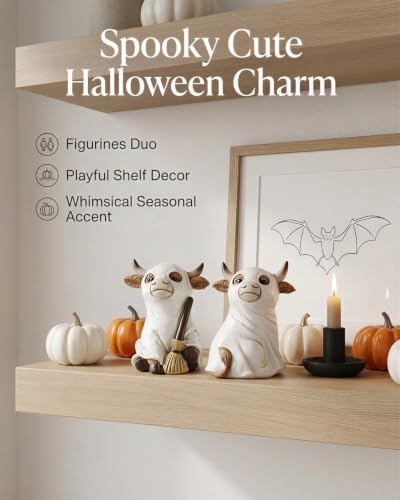 2 Resin Cow Ghost Figurines Halloween Tabletop Decor (Highland Cow Ghost)