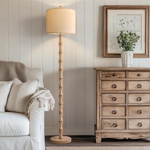 BOBOMOMO 62" Farmhouse Floor Lamp for Living Room, Retro Corner Floor Lamp Rotary Switch, Rustic Standing Lamp for