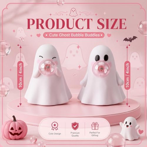 Set of 2 Halloween Ghost Figurines - Cute Ceramic Bubble Gum Ghost Statue