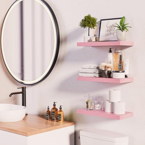 BAYKA Pink Floating Shelves 15.7in, Set of 3, Wall Mounted for Wall Decor