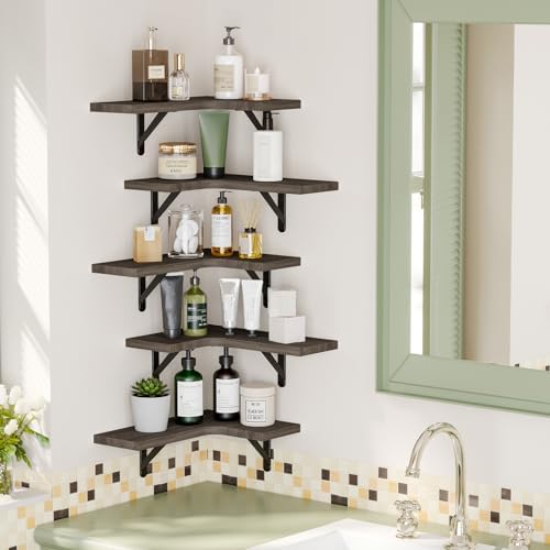 Fixwal Conner Shelves Wall Mounted for Decor, Weathered Grey Set of 5