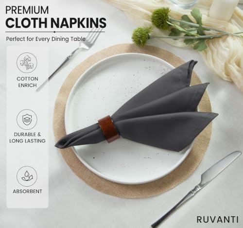 Ruvanti Cloth Napkins Set of 6, Cotton Enrich 18”x18” - Dark Grey