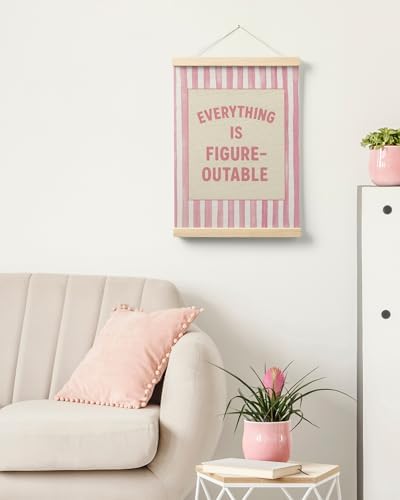 FGFK Preppy Pink Striped Everything Is Figureoutable Inspirational Framed hanging Canvas wall art Poster Prints office