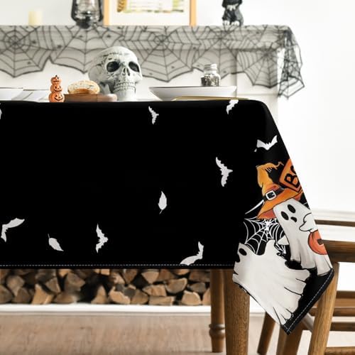 Horaldaily Halloween Tablecloth 60 x 140 Inch Rectangular Black Bat Ghost