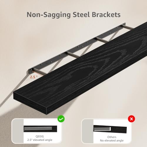 QEEIG Extra Long Floating Shelves for Wall (Black, Set of 2, 55.1")