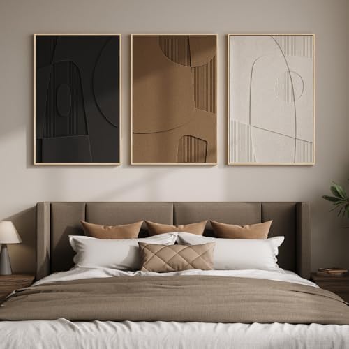3D Textured Large Framed Abstract Wall Art for Living Room, 3Piece 24x36 In